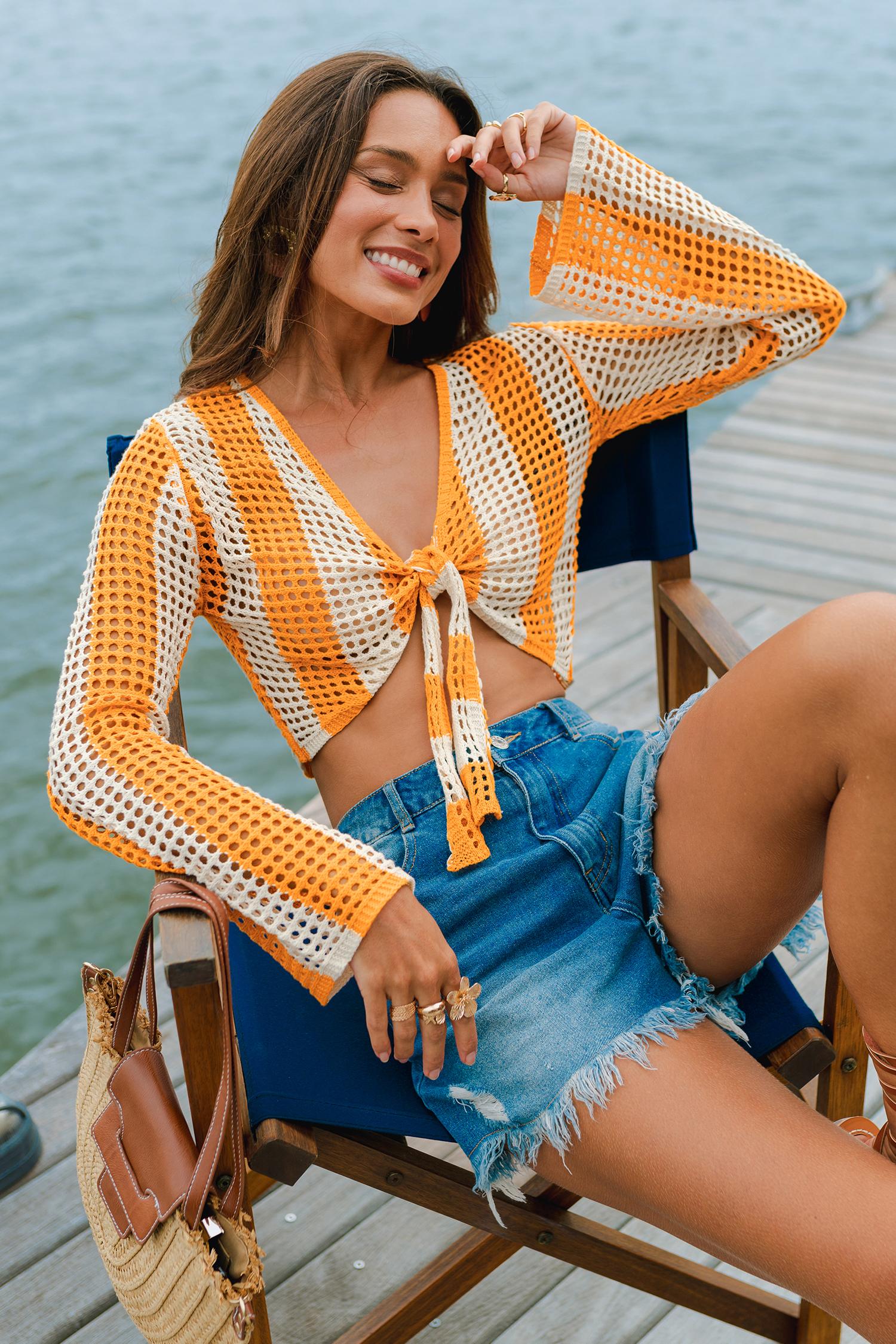in the groove striped cover-up top - l