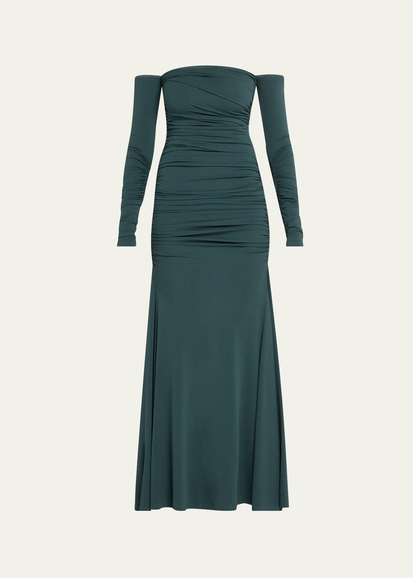 ina gathered off-the-shoulder dress