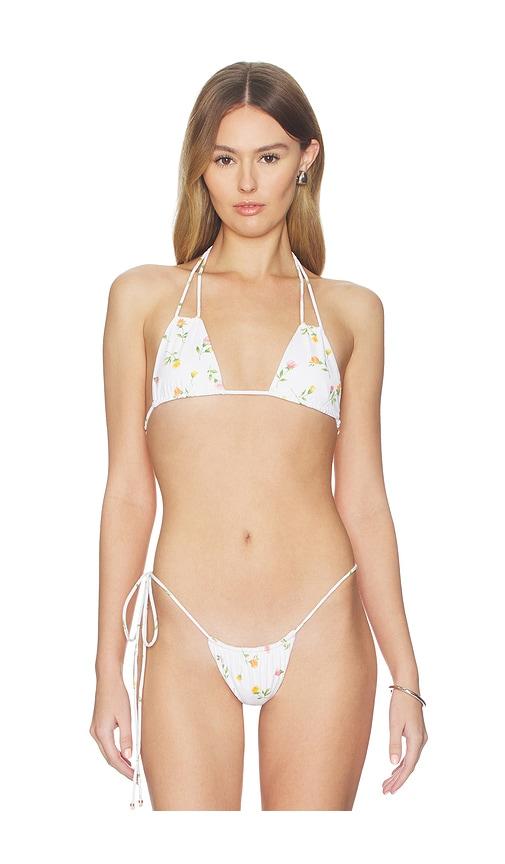 indah bongo triangle bikini top in white.