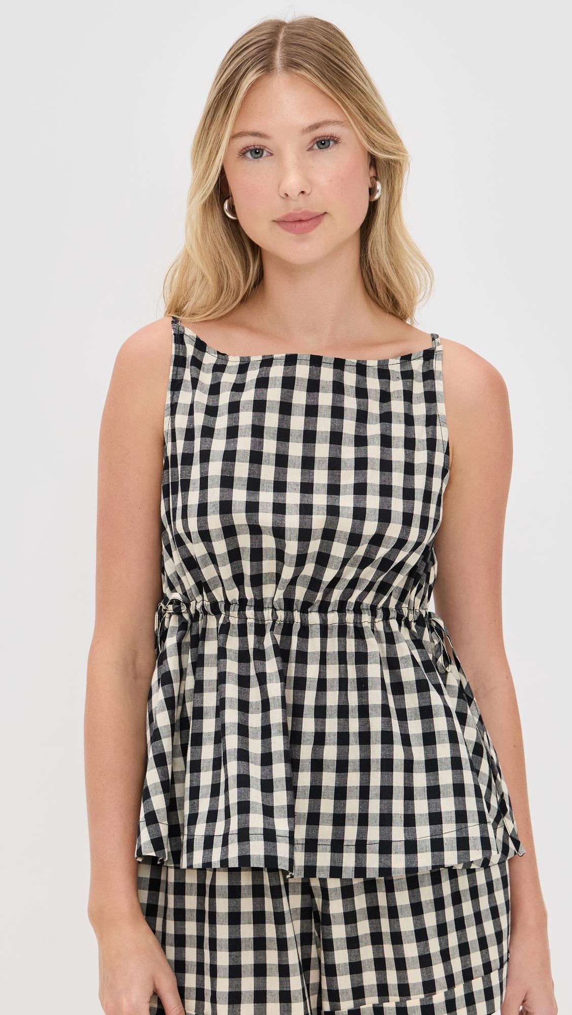 indi top black check