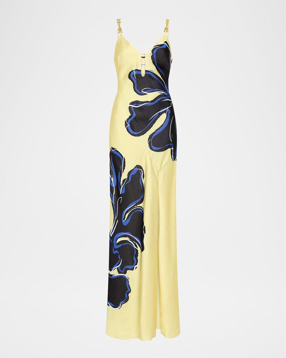 indigo bloom chain-embellished maxi dress
