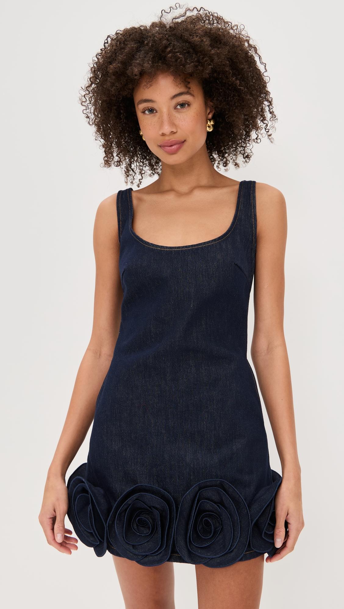 indigo denim 3d flower mini dress