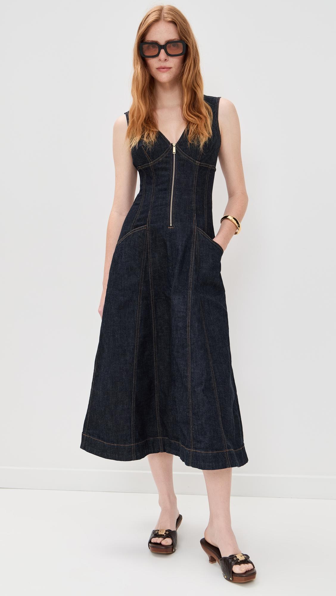 indigo denim midi dress