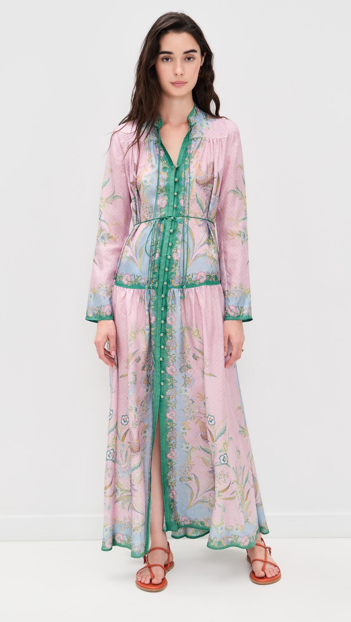 indra long sleeve silk maxi dress