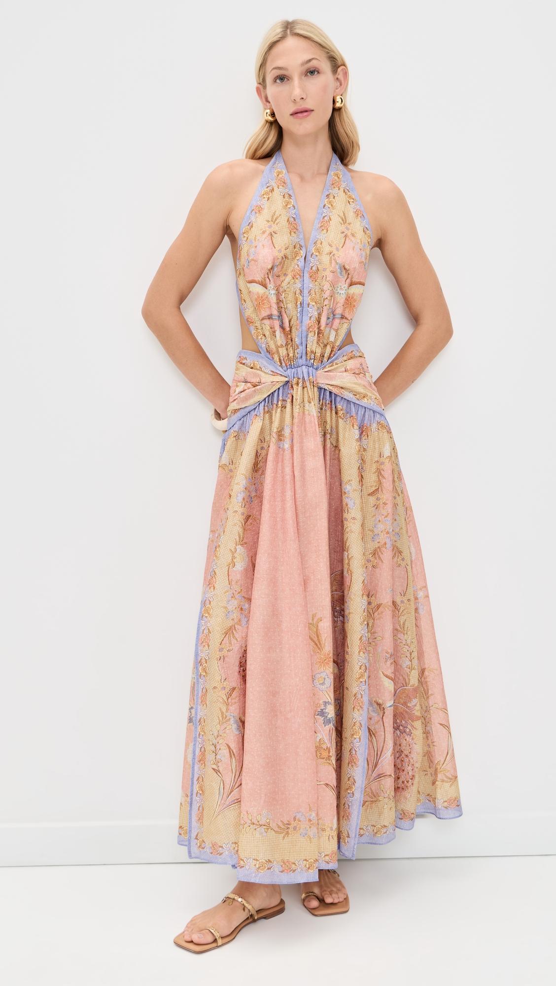 indra plunge halter maxi dress