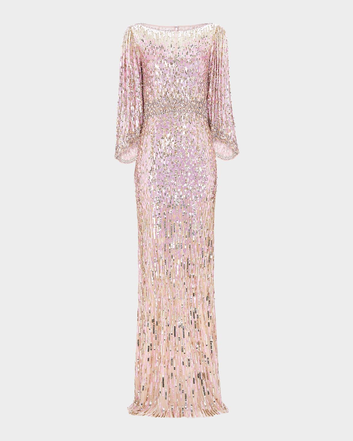 ines crystal sequined flare-sleeve gown