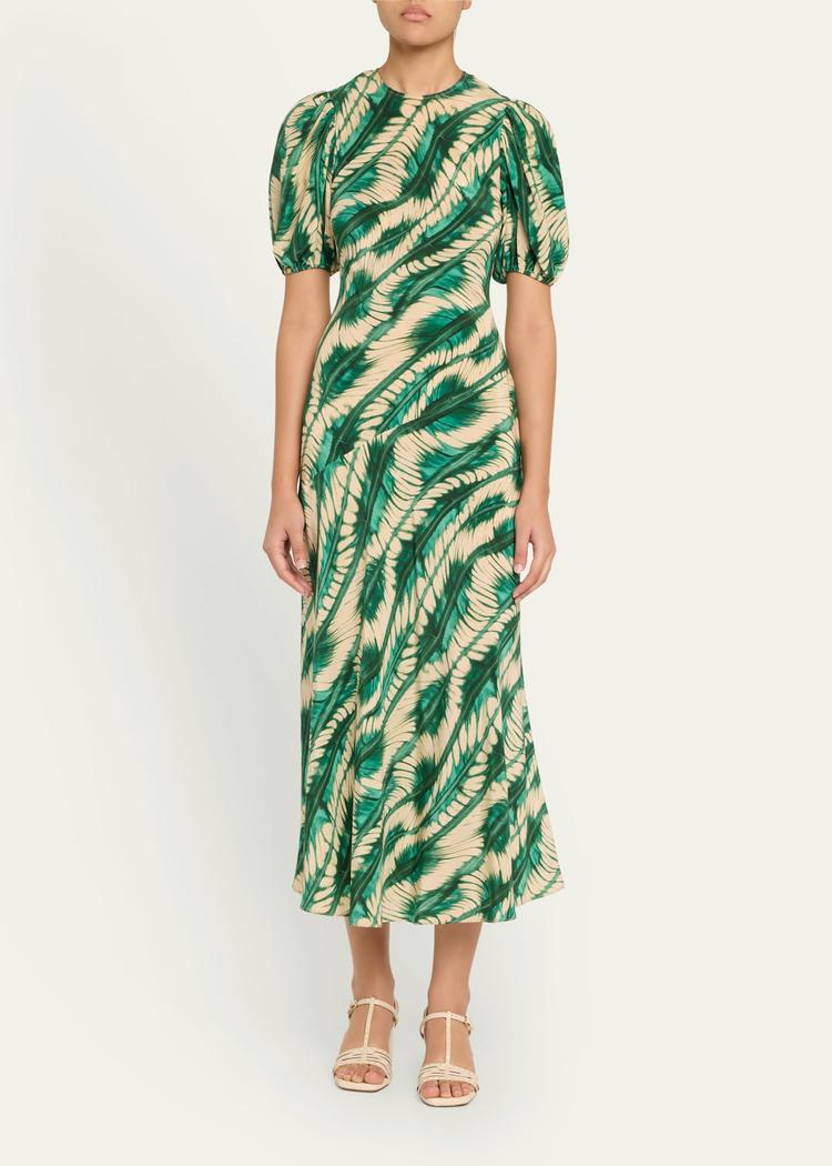 ines puff-sleeve midi dress