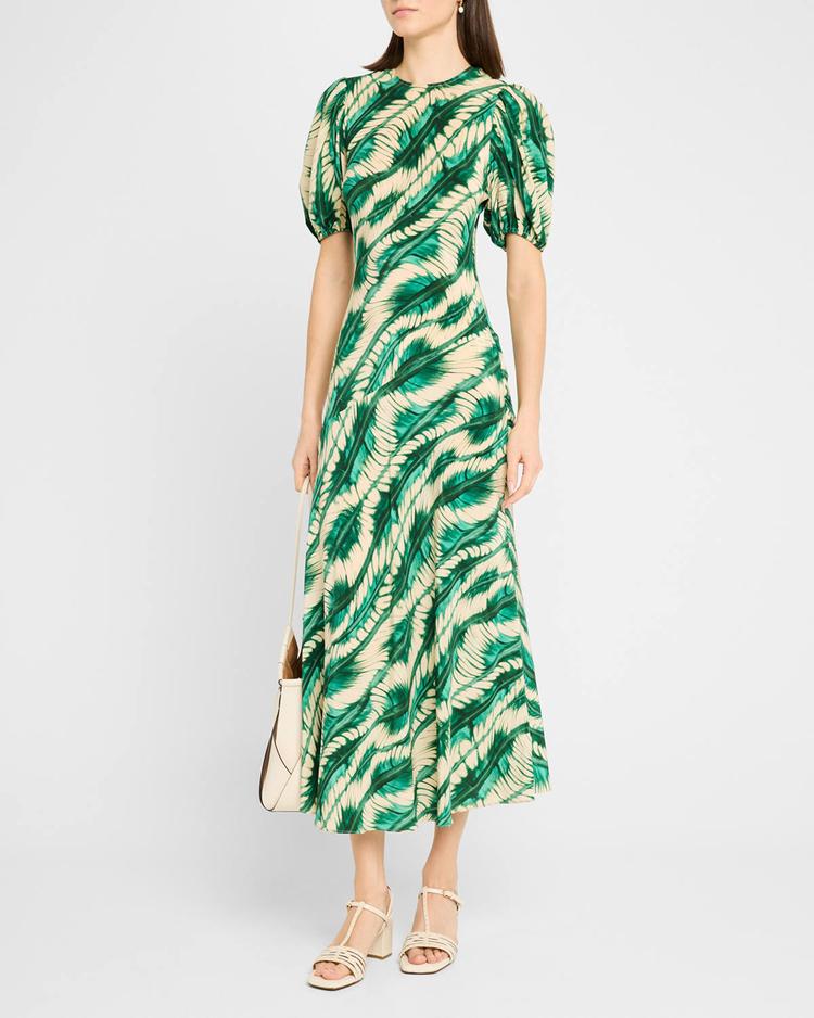 ines puff-sleeve midi dress