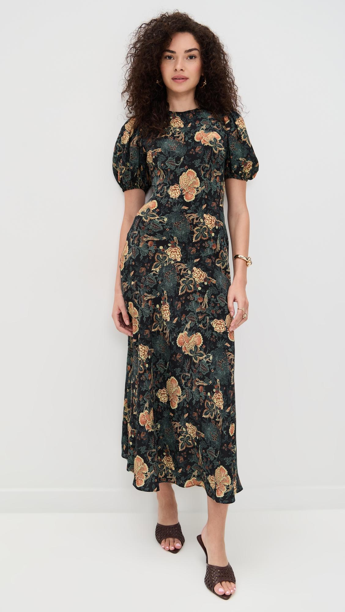 ines puff sleeve midi dress