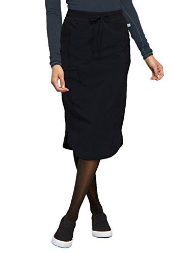 infinity cherokee drawstring cargo scrub skirt for women, 5 pockets knee length stretchy rib-knit fabric ck505a, m, black