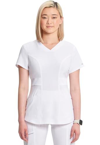 infinity cherokee v-neck women's nurse scrub top, 4-way stretch, superior performance and comfort ck623a, s, white