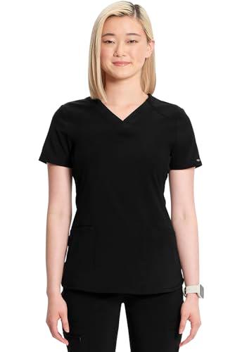 infinity medical scrub top for women contemporary fit, v-neck with 2 pockets, moisture-wicking and easy to care ck865a, s, black