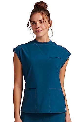 infinity mock neck top for women with 4 pockets, dolman sleeves, and rib-knit back panel - stylish medical top ck742a, xs, caribbean blue