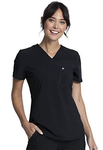 infinity v-neck scrub top for women with rib-knit panel and shirttail hem ck687a, xl, black