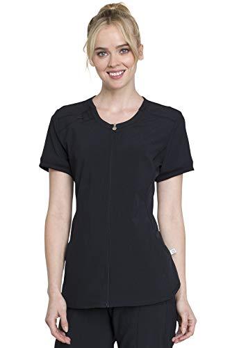 infinity women's scrub top zip front v-neck top with 4 pocket 360° stretch & moisture wicking technology ck810a, s, black