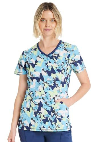 infinity women scrubs top mock print wrap ck608, s, flutter frenzy