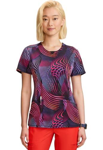 infinity women scrubs top round print neck - ck609, m, digital wavelength