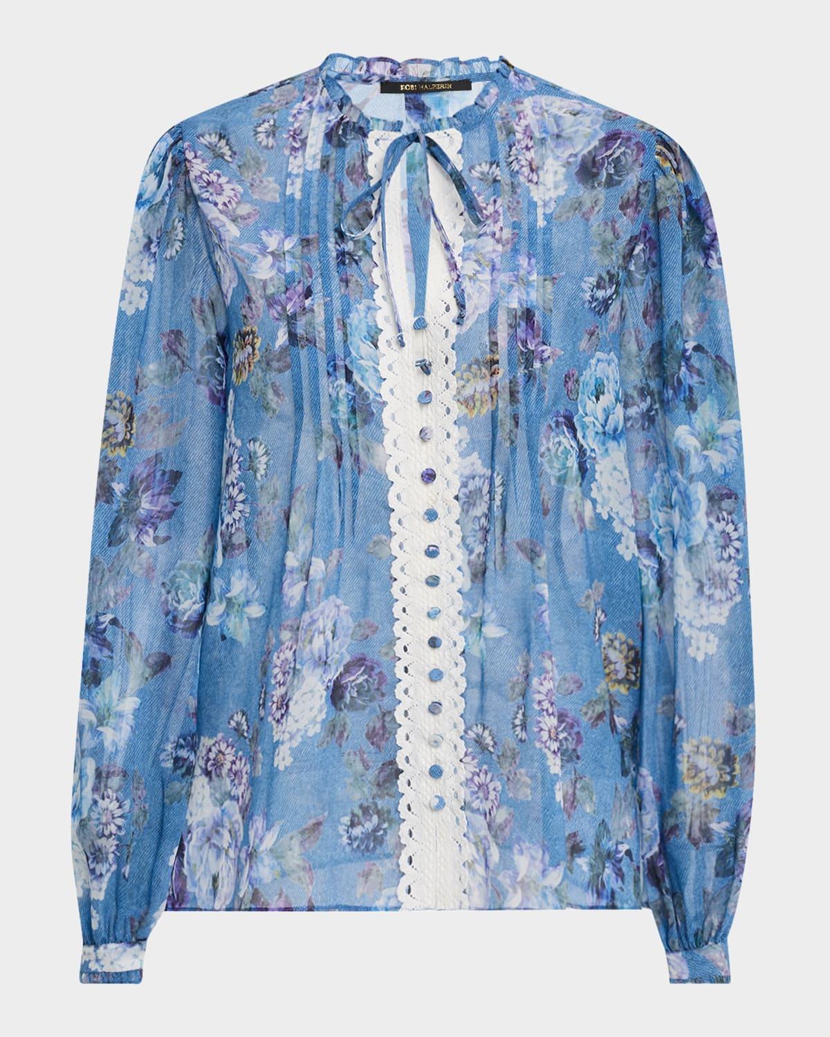 ingrid pintuck floral-print blouse