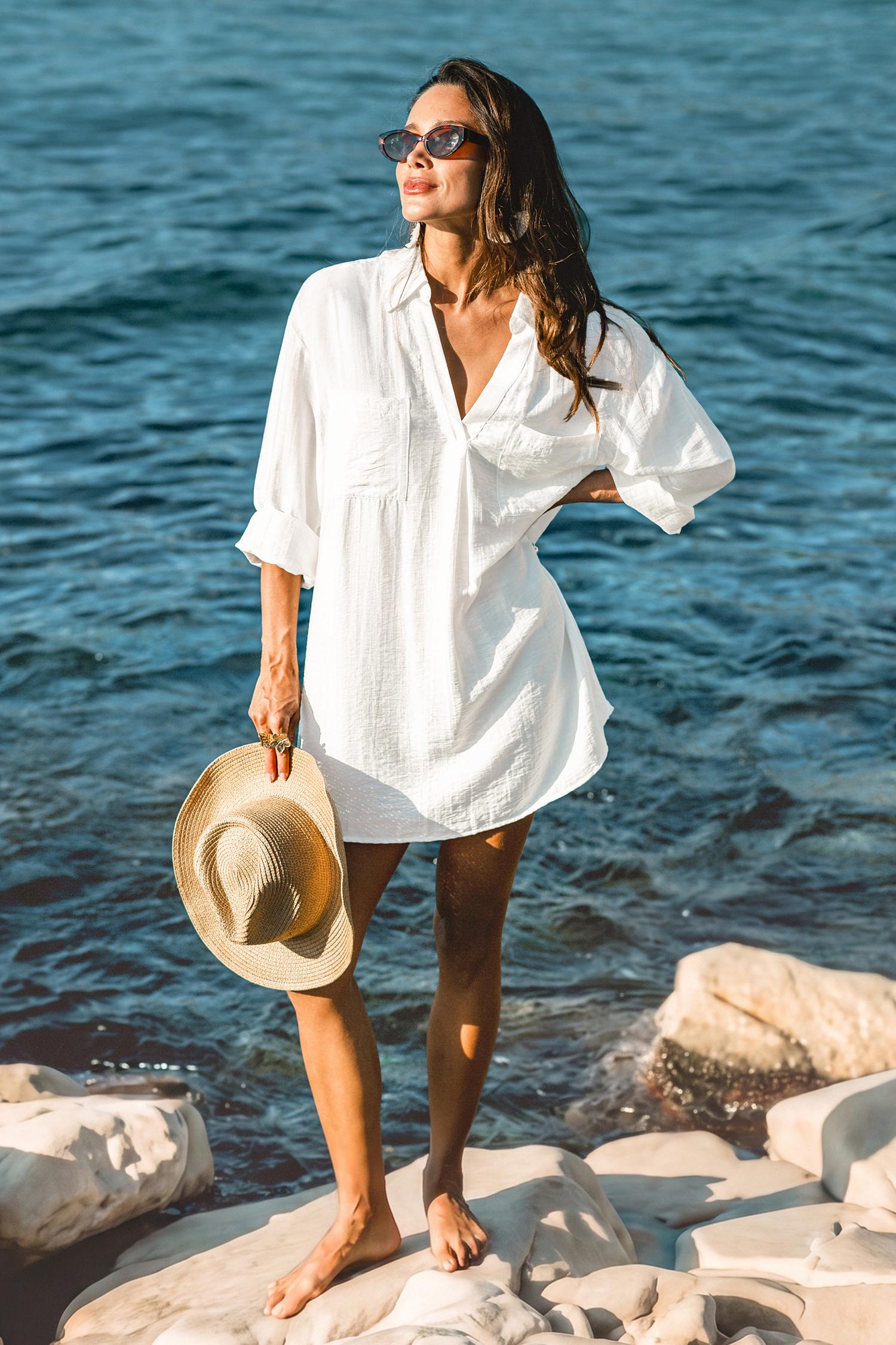 inner glow white cover-up mini dress - l