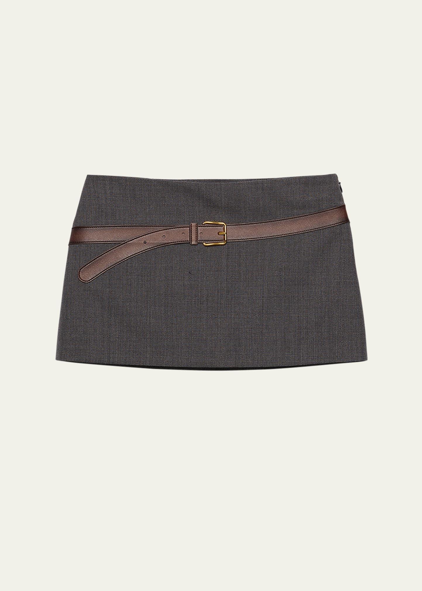 inset belt mini wool skirt