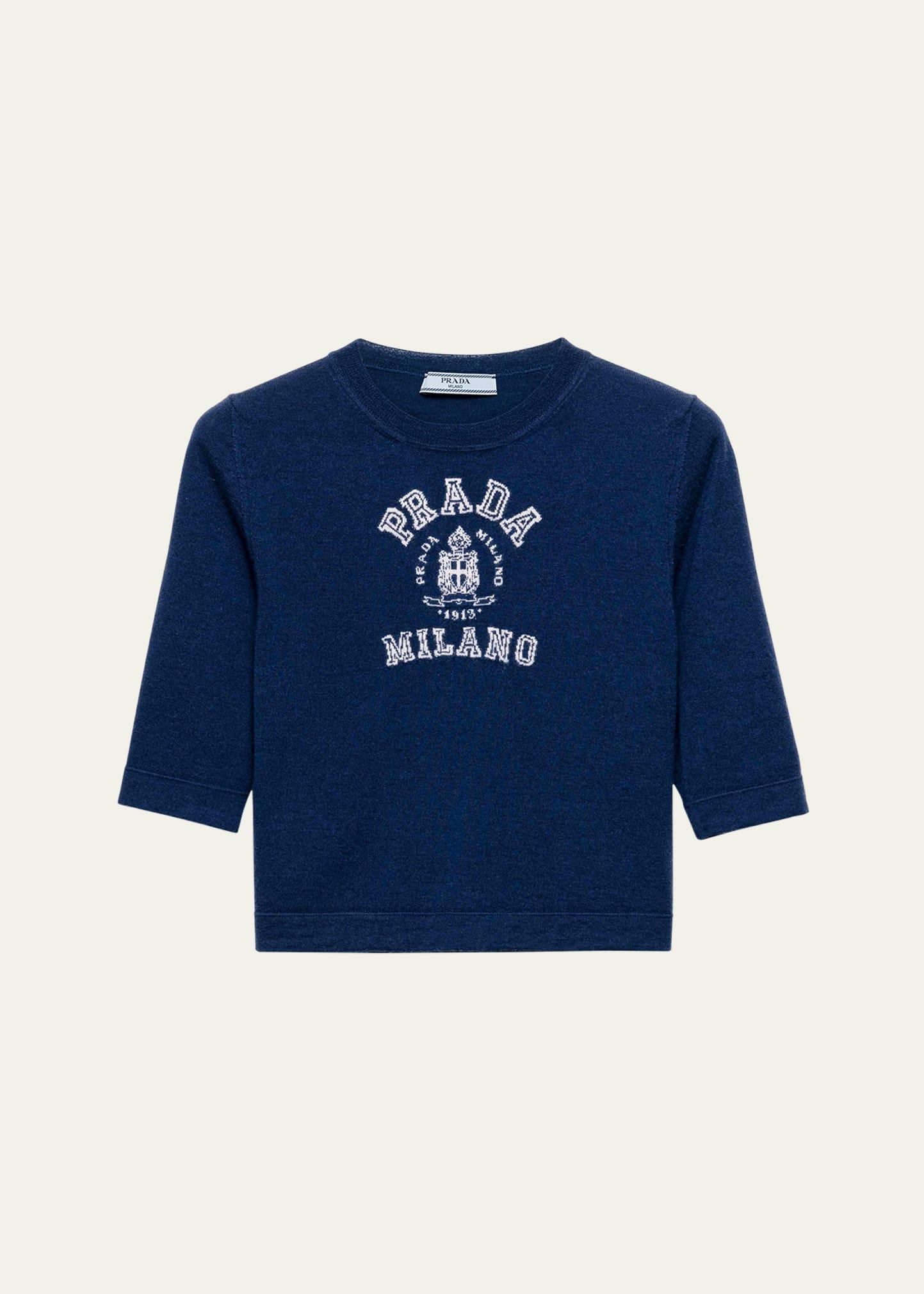 intarsia logo short-sleeve cashmere sweater