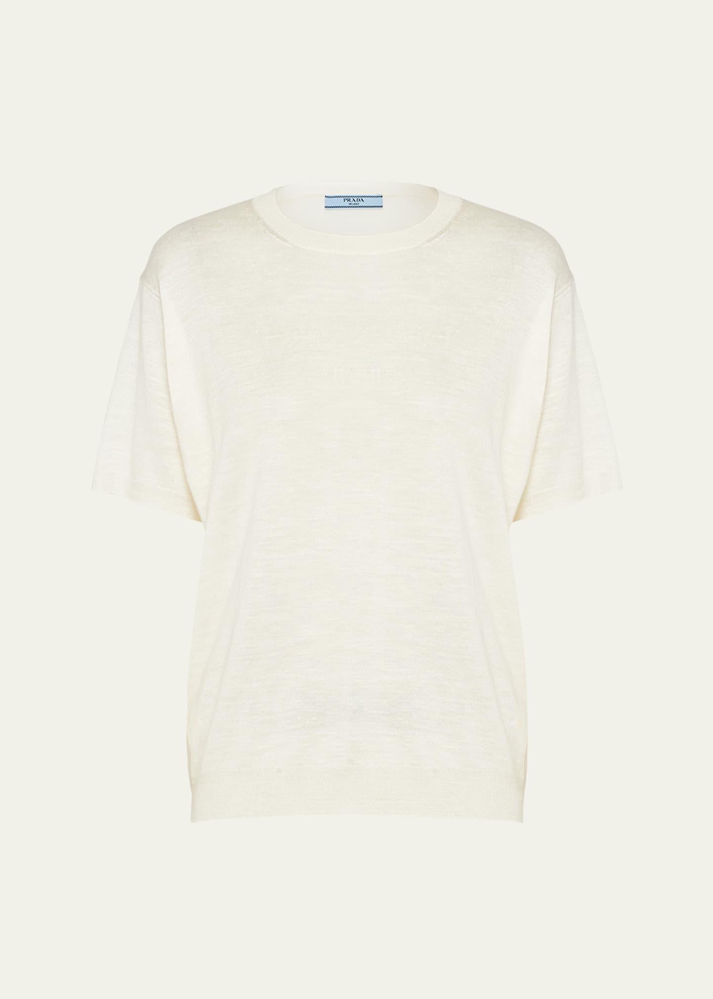 intarsia logo silk linen knit shirt