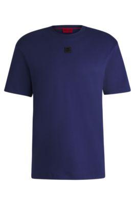 interlock-cotton regular-fit t-shirt with stacked logo- dark blue men's t-shirts