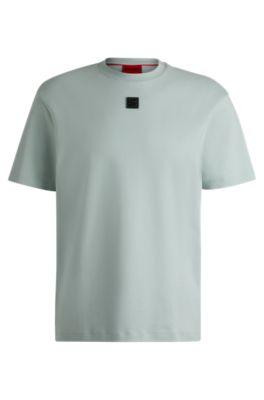 interlock-cotton regular-fit t-shirt with stacked logo- light grey men's t-shirts