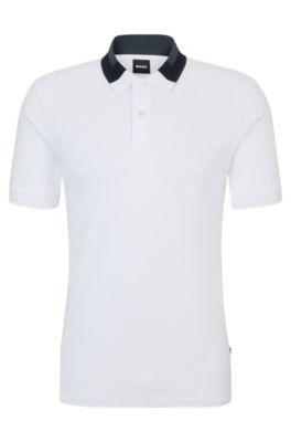 interlock-cotton slim-fit polo shirt with colour-blocked collar- white men's polo shirts