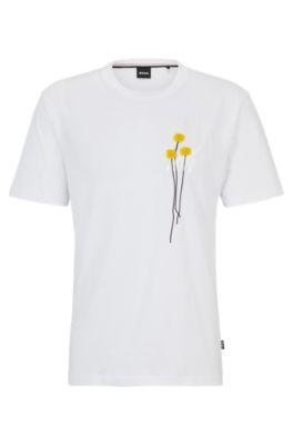 interlock-cotton t-shirt with faux flower petals- white men's t-shirts