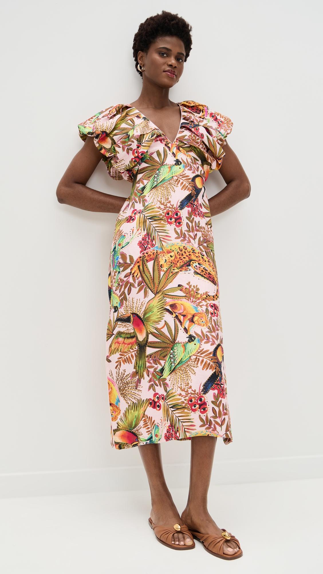 into the jungle pink sleeveless midi dress