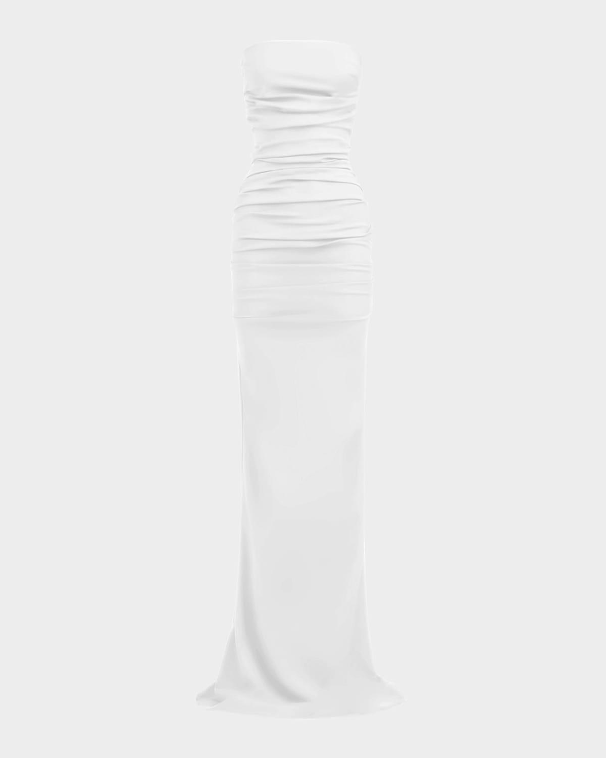 intoxicate strapless ruched maxi gown