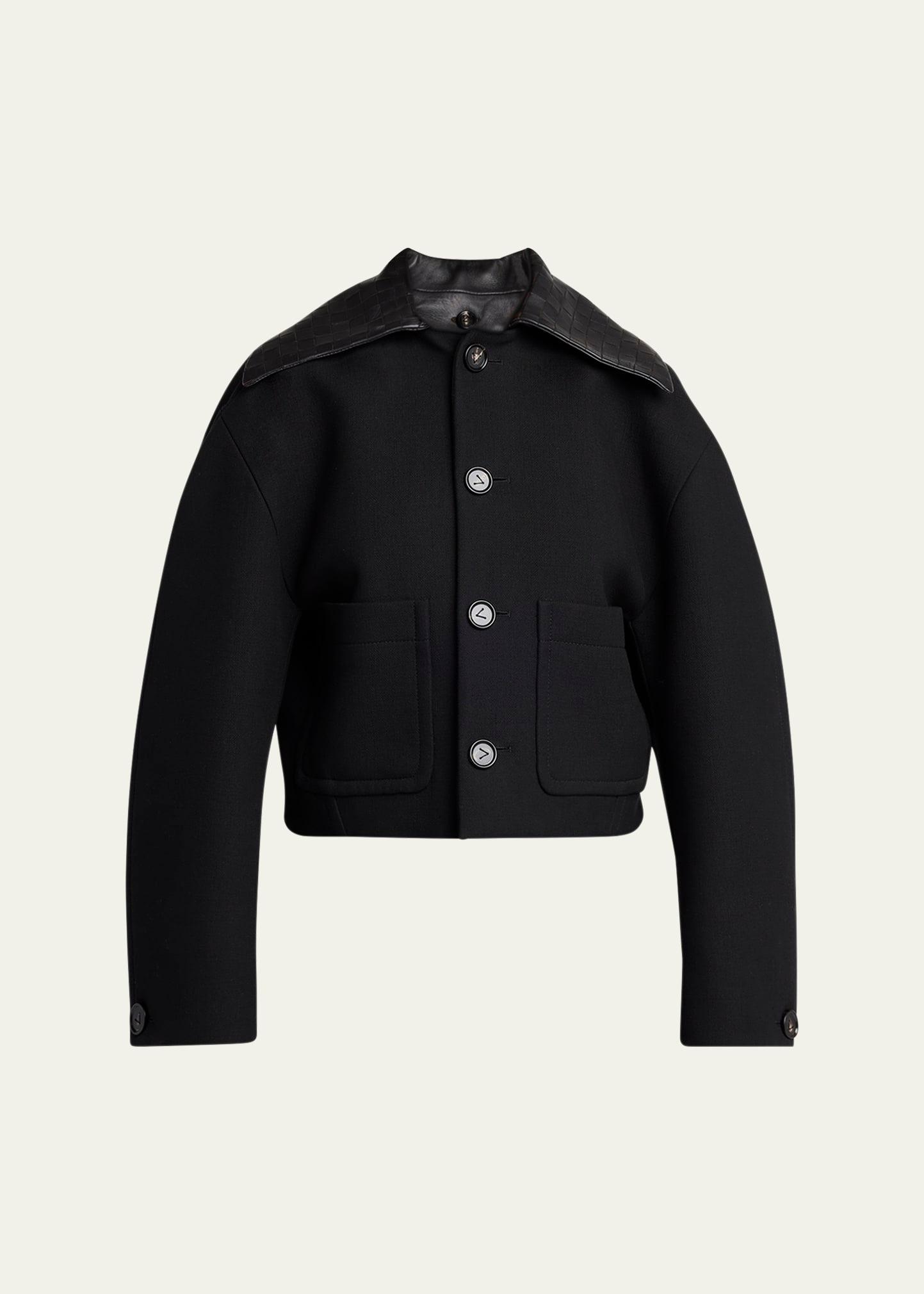 intrecciato collar wide-sleeve cotton jacket