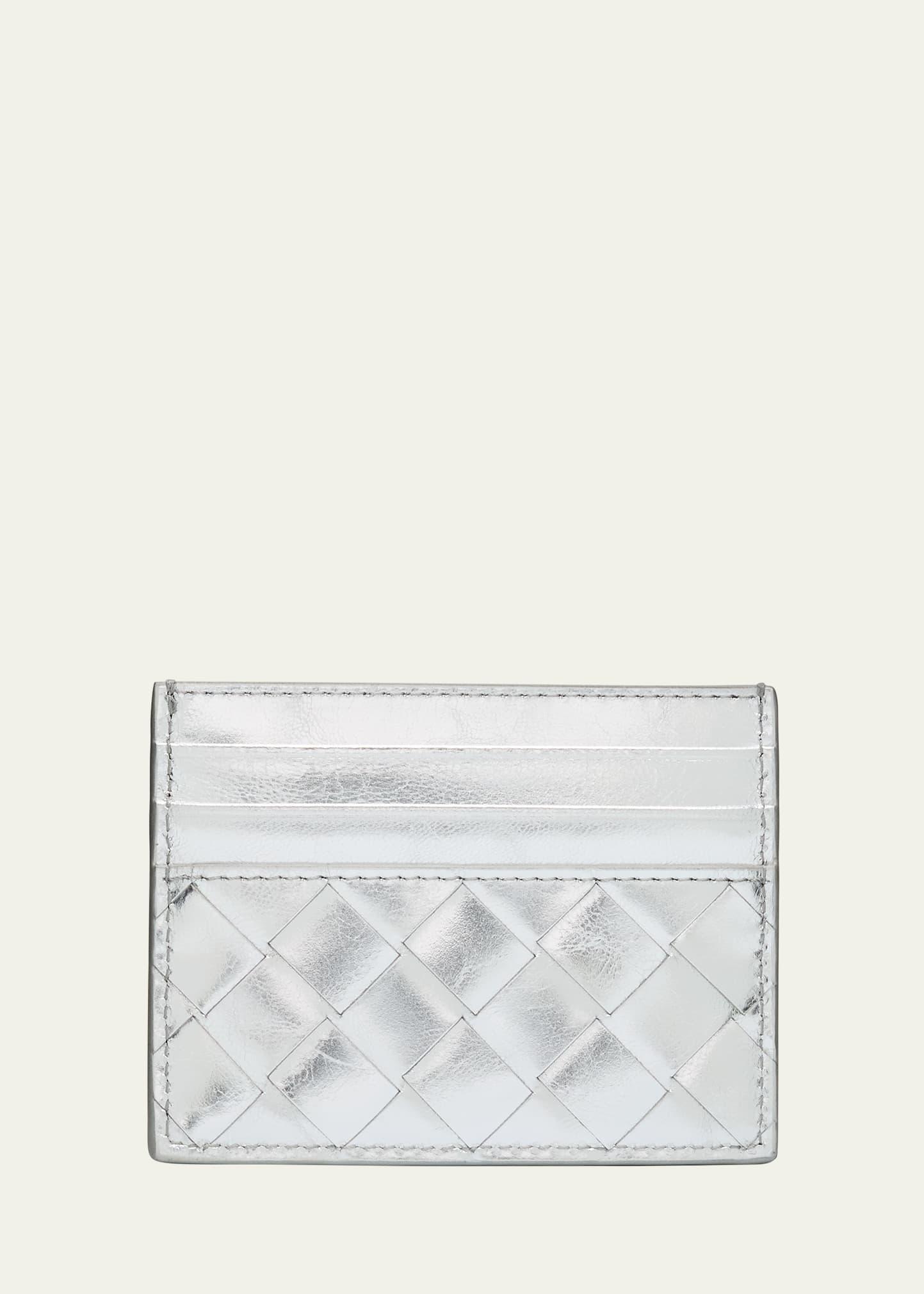 intrecciato metallic leather card case