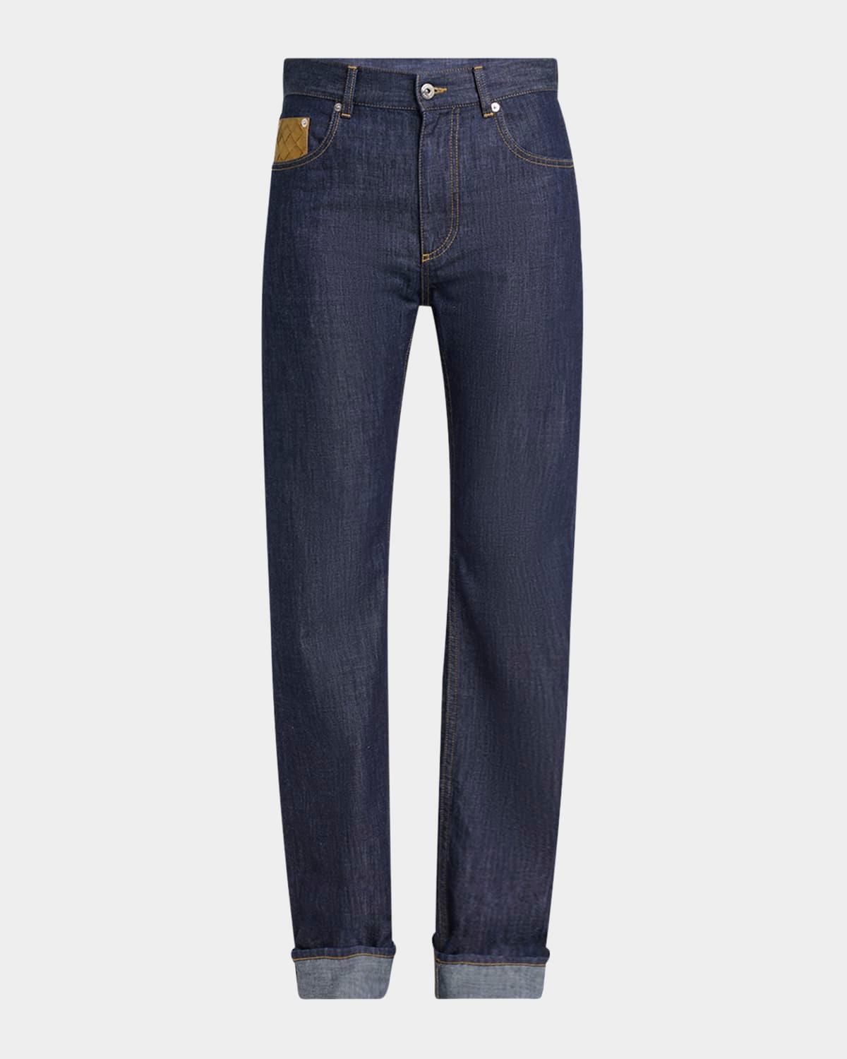 intrecciato suede pocket straight-leg denim trousers