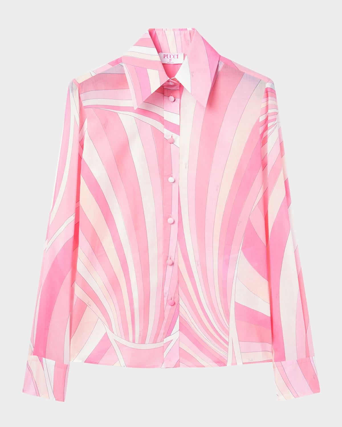 iride-print cotton muslin button-down blouse