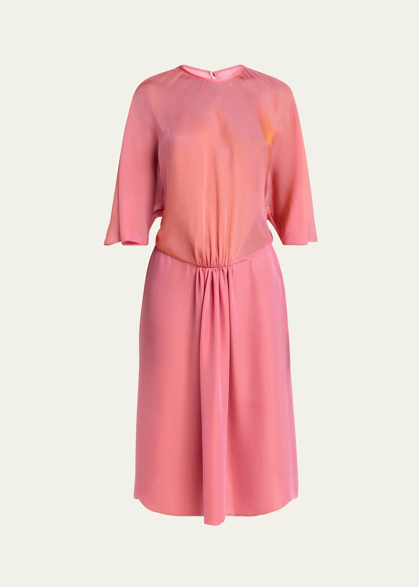 iridescent chiffon 3/4-sleeve midi dress