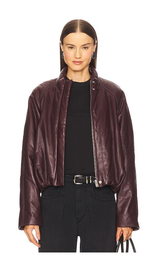 iro delta jacket in burgundy.