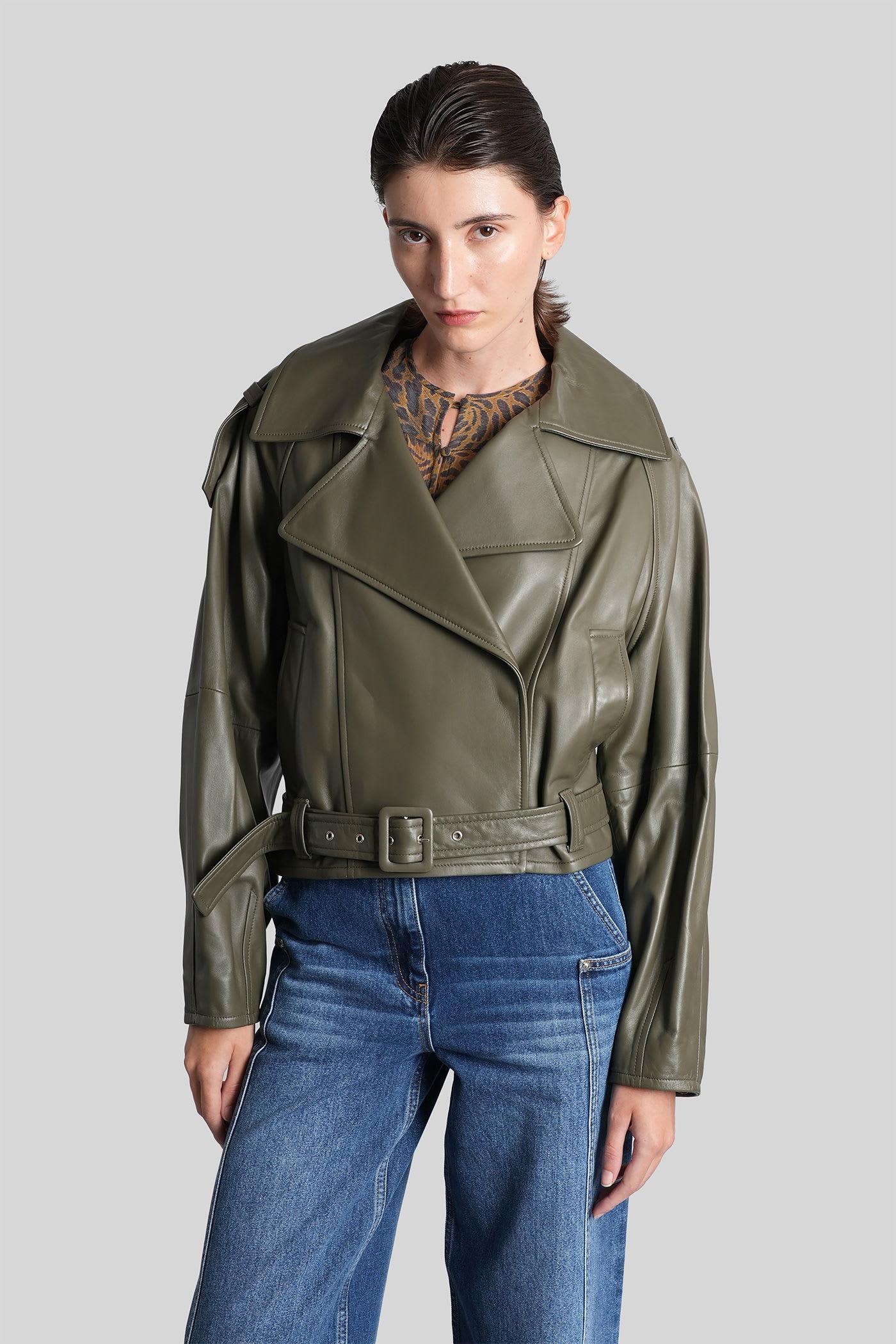 iro yuria biker jacket in green leather