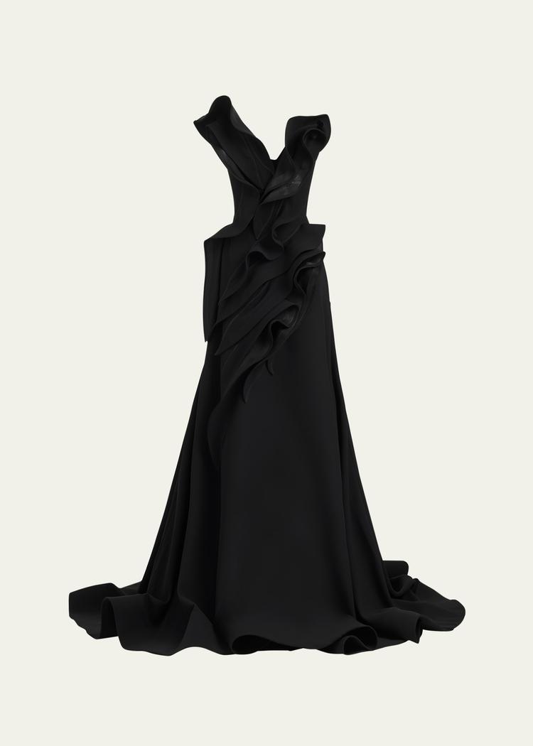 ironworks strapless ruffle gown