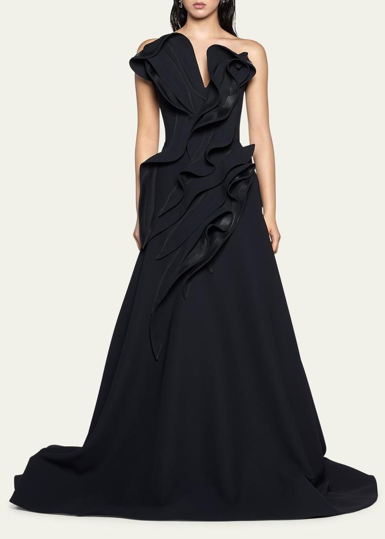 ironworks strapless ruffle gown
