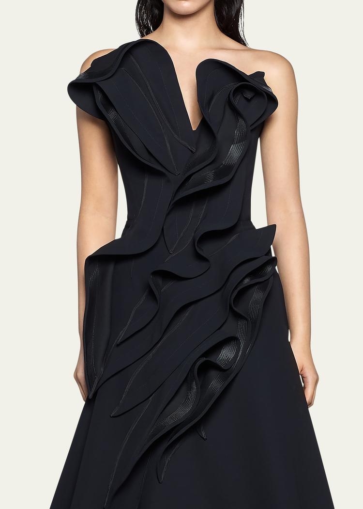ironworks strapless ruffle gown