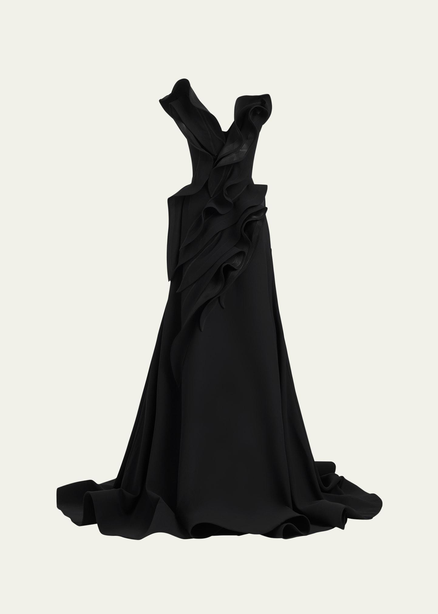 ironworks strapless ruffle gown