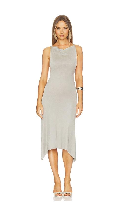 isa boulder cowl neck dress in grey.