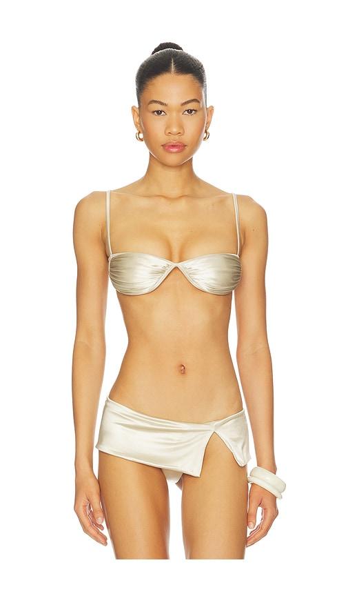 isa boulder fawning bikini top in metallic neutral.