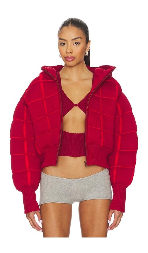 isa boulder square puffer jacket in red.