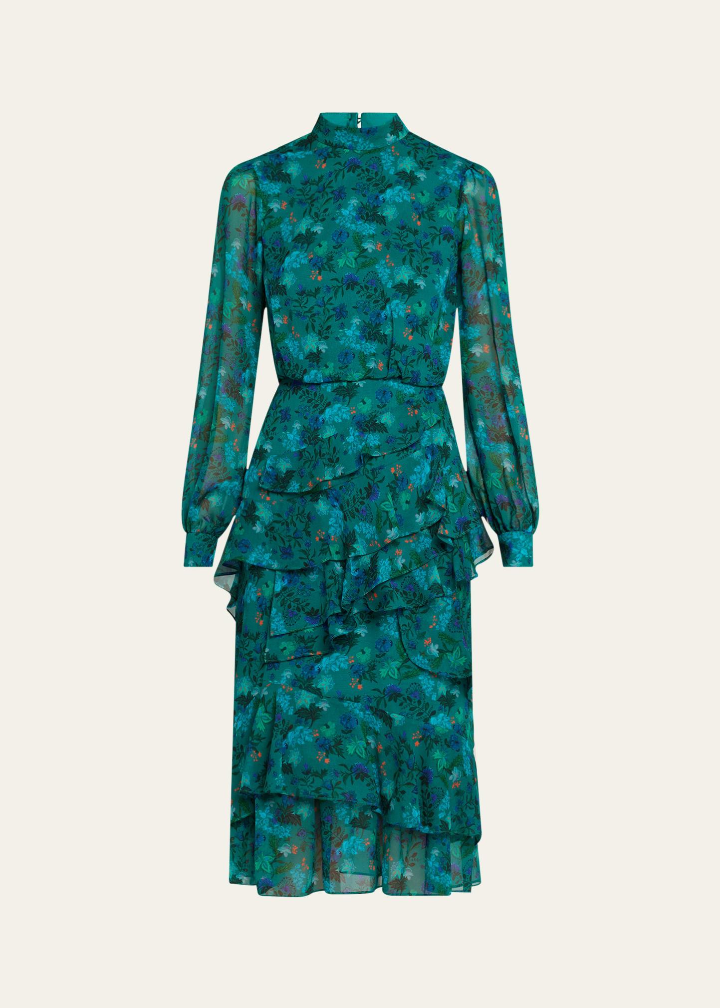 isa mock-neck floral-print silk midi dress
