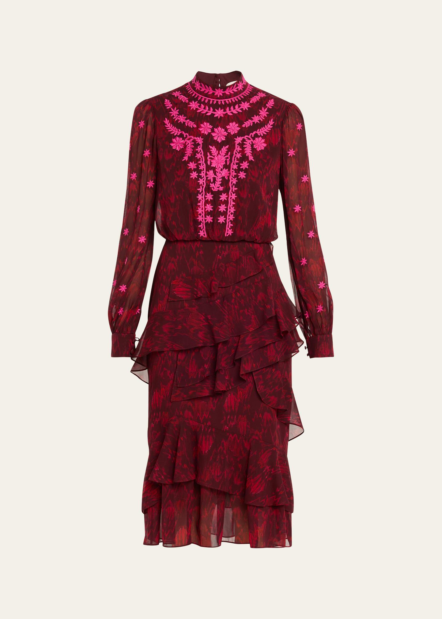 isa mock-neck floral-print silk midi dress