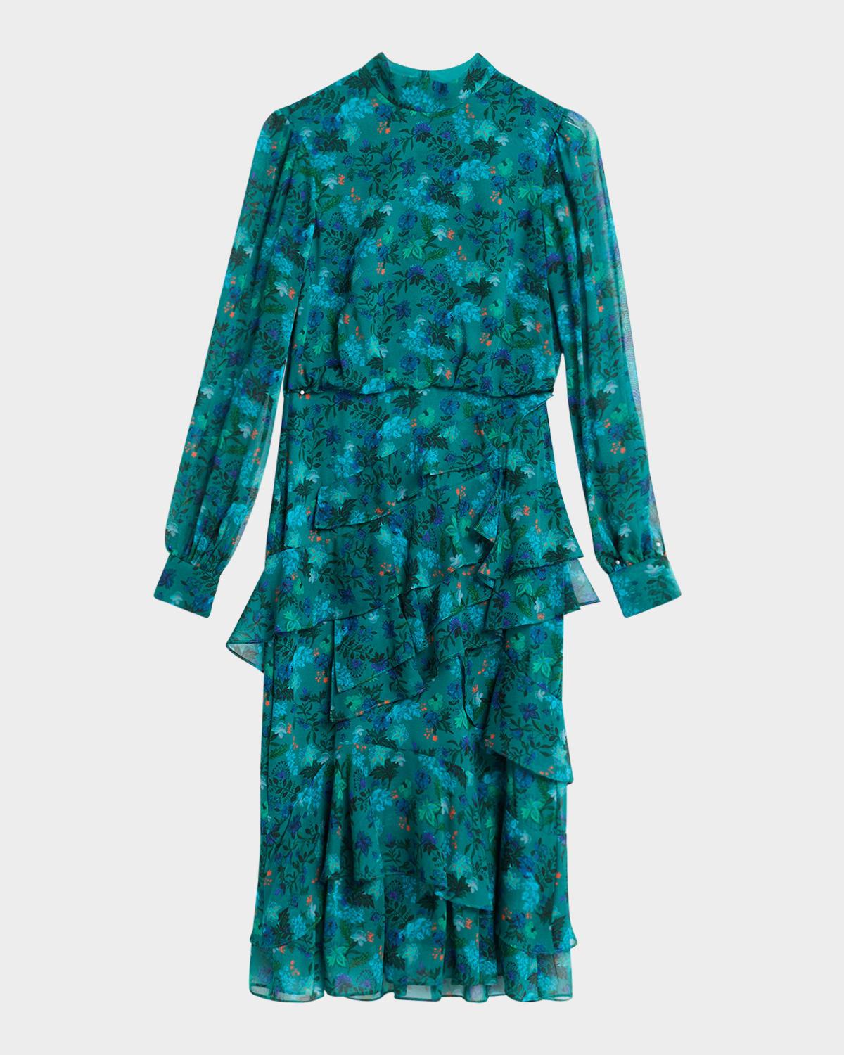 isa mock-neck floral-print silk midi dress