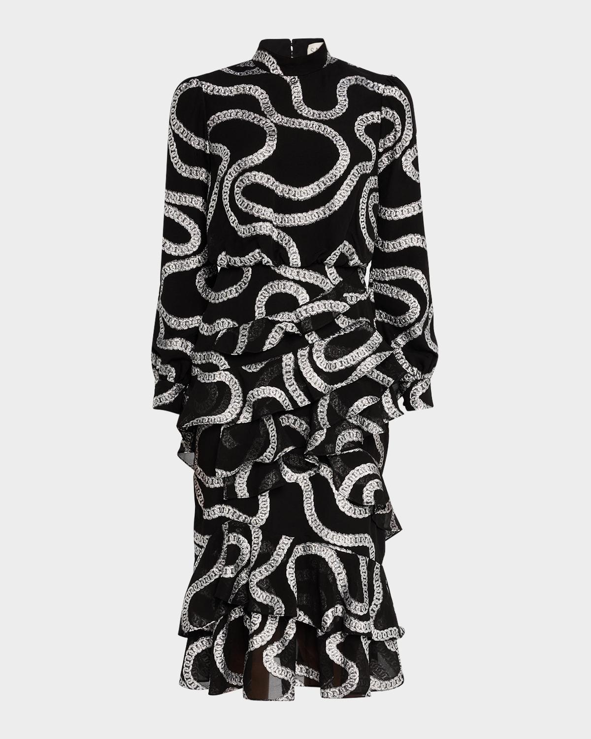 isa mock-neck floral-print silk midi dress
